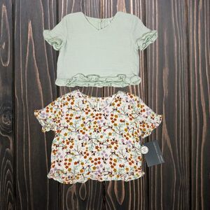 Modern Moments Gerber Girls Top 3T Ruffle Gauze Green Floral Shirts Cottagecore